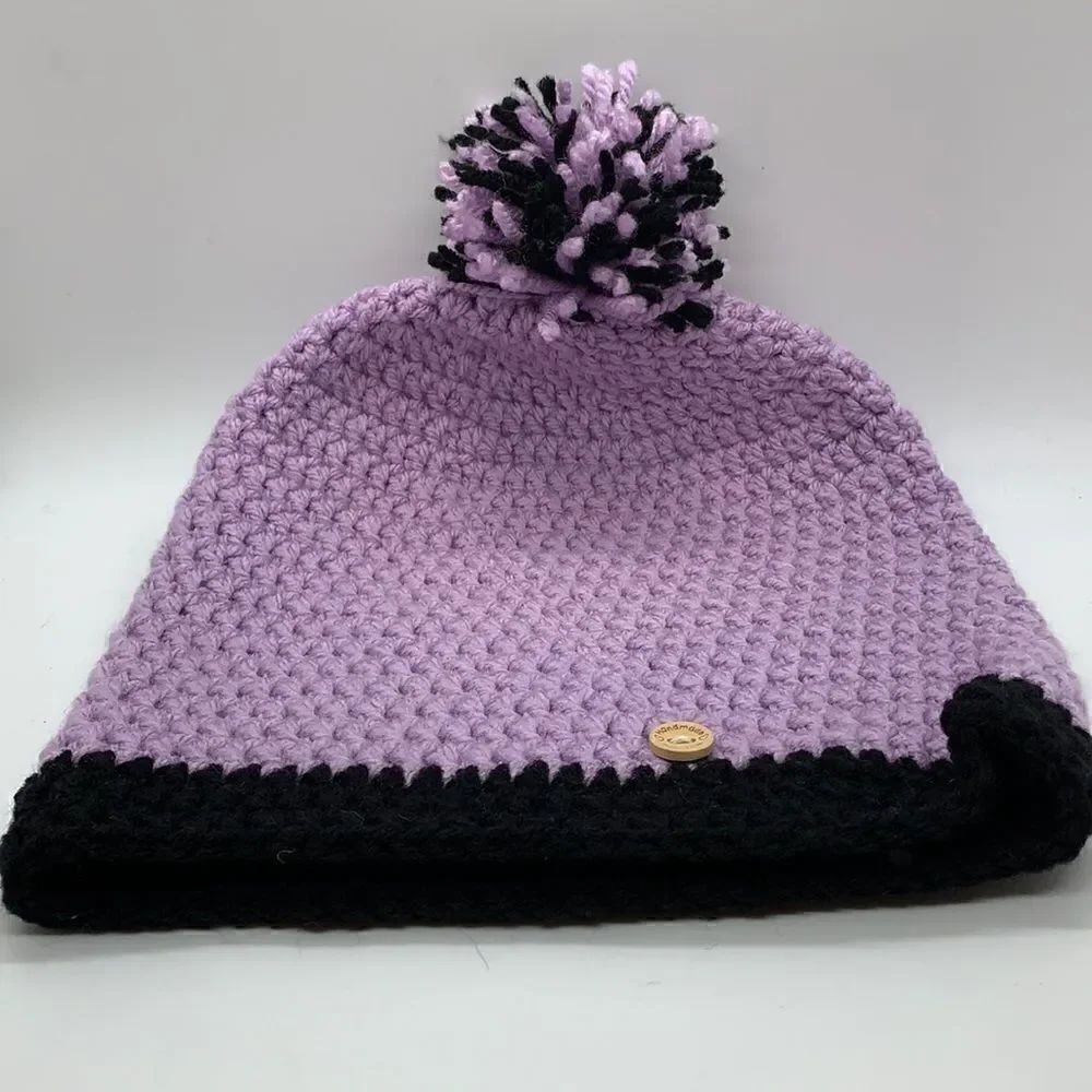 Hand made purple and black beanie cap tassel hat